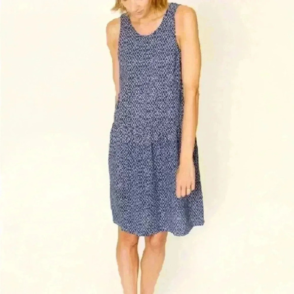 Ilana Kohn Samet Cotton Mini Dress Blue Print Sleeveless Drop Waist Large - Picture 3 of 8